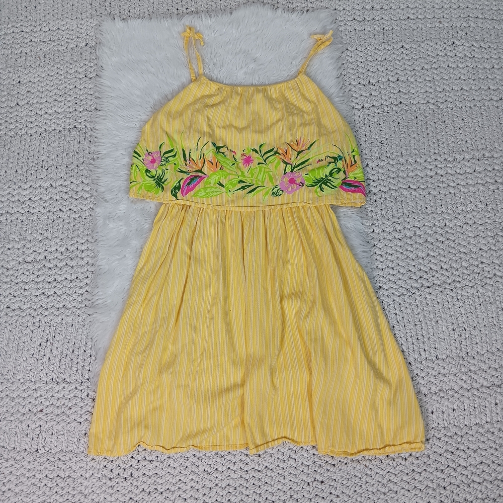 Teen Girls Nautica Sleeveless Yellow Tropical Bird Tucan Floral Sun Dress